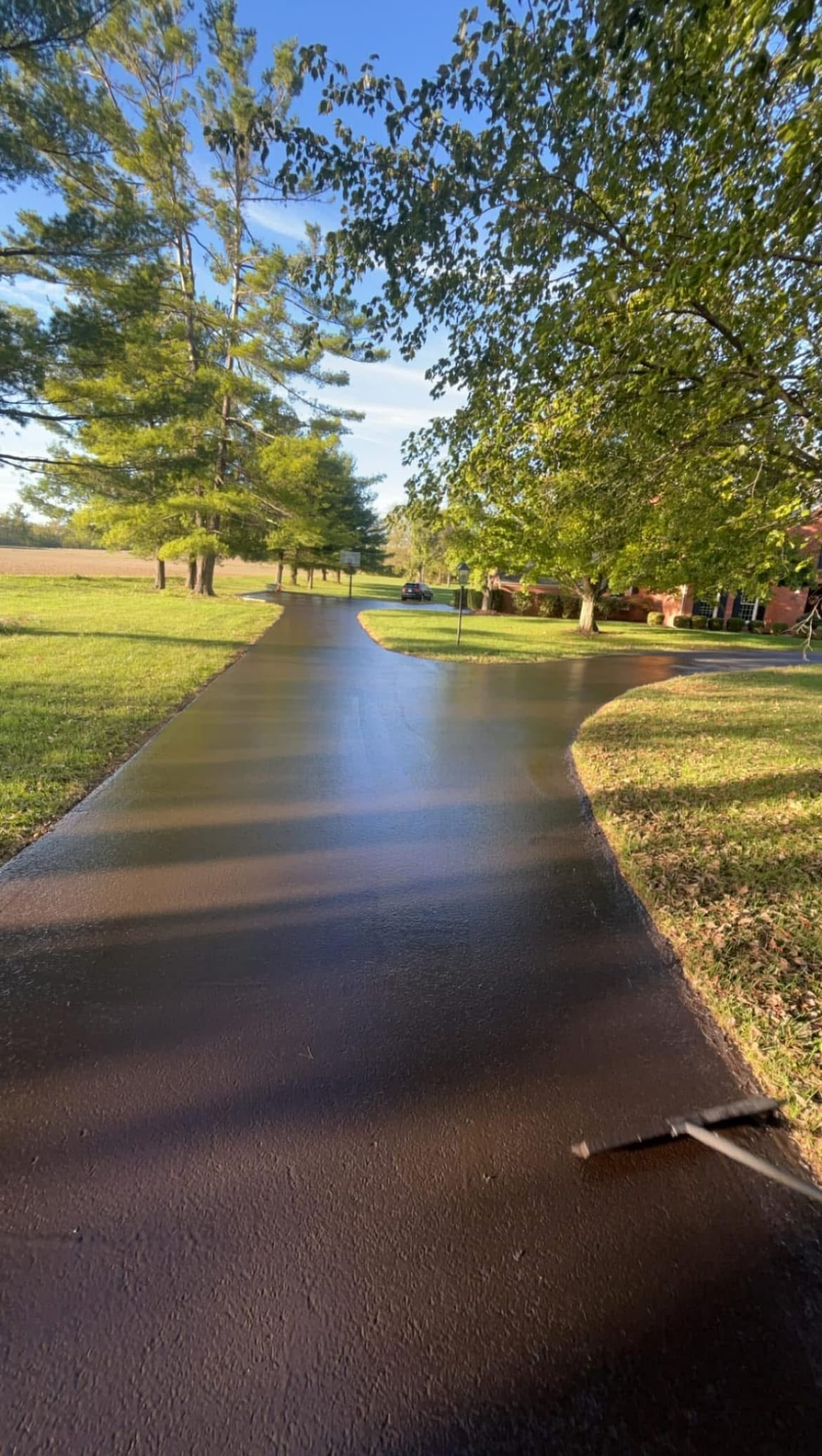 Freshly sealcoated residential driveway